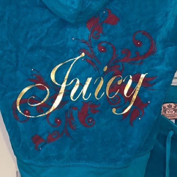 Vintage JUICY COUTURE Y2K TEAL BLUE VELOUR TRACKSUIT MATCHING SET - Picture 3 of 11